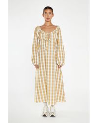 Glamorous - Cream Check Gathered Tie-Neck Midi-Dress - Lyst