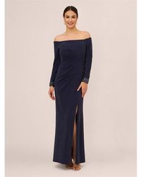 Adrianna Papell - Metallic Knit Beaded Gown - Lyst
