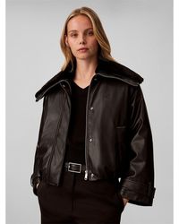 Calvin Klein - Cropped Faux Leather Bomber Jacket - Lyst