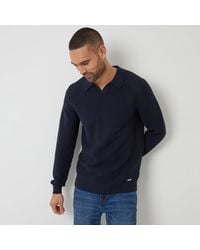 Threadbare - Textured Knitted Trophy Neck Long Sleeve Polo - Lyst
