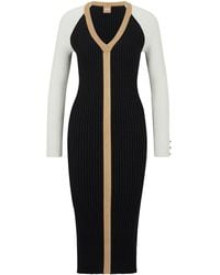 BOSS - Long Sleeve Knitted Bodycon Dress - Lyst