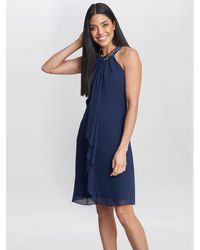 Gina Bacconi - Jane Beaded Halterneck Chiffon Dress - Lyst