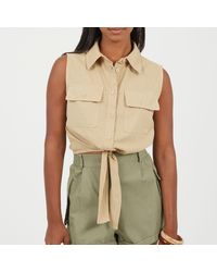 Brave Soul - Sleeveless Collared Top With Tie Detail - Lyst