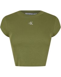 Calvin Klein - Mono Rib Cropped T Shirt - Lyst