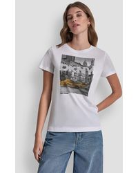 DKNY - Rhinestone Taxi Photoreal Logo Crew Neck Tee - Lyst