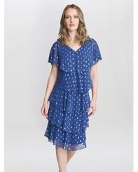 Gina Bacconi - Juliette Foil Print Tier Dress - Lyst