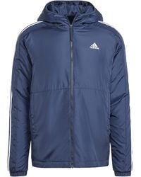 adidas - 3 Stripe Essential Waterproof Wind Resistant Long Sleeve Puffer Jacket - Lyst
