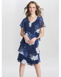 Gina Bacconi - Benita Printed V Neck Tiered Dress - Lyst