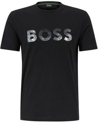 BOSS - Cotton-jersey T-shirt With Foil-print Logo - Lyst