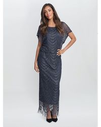 Gina Bacconi - Arleen Long Blouson Fringe Hem Dress - Lyst