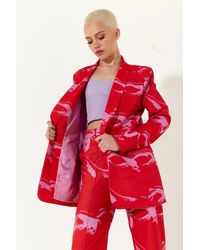House of Holland Marble Print Suit Blazer In Red & Pink