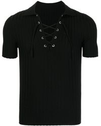 Dion Lee Merino Lace Up Placket Polo - Black
