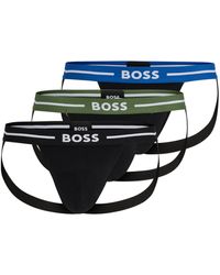 BOSS - Three-pack Of Stretch-cotton Jock Straps With Logo Waistbands - Lyst