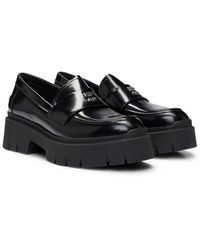 HUGO - Stacked-logo Loafers In Leather With Chunky Sole - Lyst
