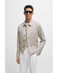 BOSS - Slim-fit Jacket In Herringbone Linen And Silk - Lyst