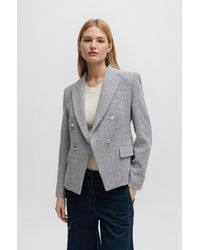 BOSS - Slim-fit Double-breasted Jacket In Heavyweight Tweed - Lyst