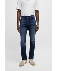 BOSS - Slim-fit Jeans In Dark-blue Super-stretch Denim - Lyst