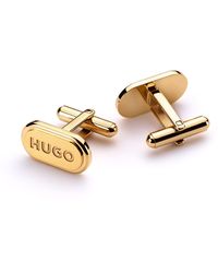 HUGO Oval Cufflinks With Engraved Logo - Metallic