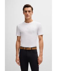 BOSS - Equestrian Stretch-Cotton T-Shirt With Logo Embroidery - Lyst