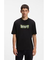 HUGO - Cotton T-Shirt With Embroidered Logo Artwork - Lyst
