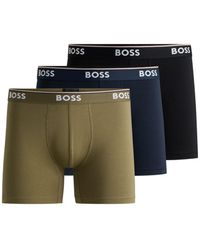 BOSS - Three-Pack Of Stretch-Cotton Boxer Briefs With Logo Waistbands - Lyst