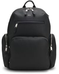 BOSS - Sac À Dos En Cuir Italien Avec Poches Latérales Zippées - Lyst