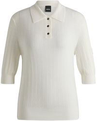 BOSS - Equestrian Ribbed-Knit Polo With Oversized Collar - Lyst