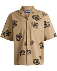 HUGO - Relaxed-Fit Hemd Aus Stretch-Baumwolle Mit Hibiskus-Print - Lyst