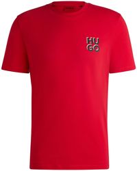 HUGO - Cotton-jersey T-shirt With Stacked Logo Print - Lyst