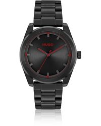 HUGO - Uhr mit Gliederarmband und gebürstetem, schwarzem Zifferblatt - Lyst