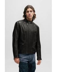 HUGO - Zipped Jacket In Lightly Padded Leather - Lyst