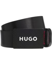 HUGO - Matte, Leren Riem Met Logo Op De Koppelsluiting - Lyst