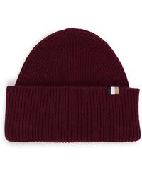 BOSS - Ribbed Beanie Hat With Signature-stripe Trim - Lyst