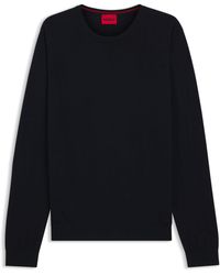 HUGO - Merino-Wool Sweater With Embroidered Logo - Lyst