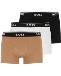 BOSS - Three-pack Of Stretch-cotton Trunks With Logo Waistbands - Lyst
