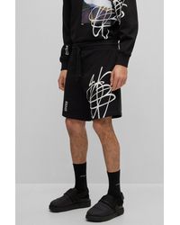 HUGO - Relaxed-fit Cotton Shorts With Graffiti-inspired Logo - Lyst