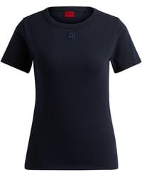 HUGO - T-shirt Van Een Katoenmix Met Tweedelig Logostiksel - Lyst