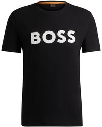 BOSS - T-Shirt aus Baumwoll-Jersey mit gummiertem Logo-Print - Lyst