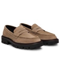 BOSS - Suede Loafers With Penny Trim - Lyst