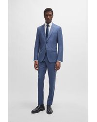 BOSS - Slim-fit Suit In Checked Virgin-wool Serge - Lyst