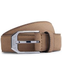 BOSS - Italian-made Suede Belt With Angular Branded Buckle - Lyst