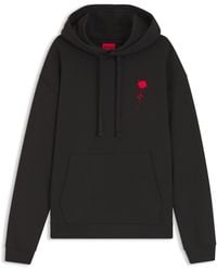 HUGO - Relaxed-Fit Hoodie Van Katoenen Badstof Met Roos-Logo - Lyst