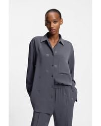 HUGO - Oversized-Fit Blouse With Stacked Logos - Lyst