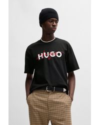 HUGO - Cotton-jersey T-shirt With Double Logo - Lyst