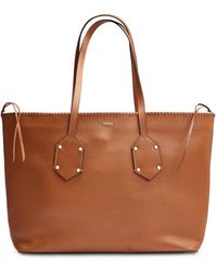 BOSS - Grained-leather Shopper Bag With Whipstitch Details - Lyst