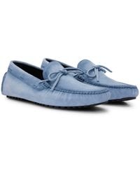 BOSS - Suede Moccasins With Buckled Upper Strap - Lyst