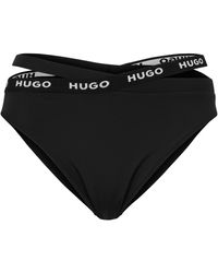 HUGO Bas de bikini sportif avec bandeau logoté et découpes - Noir