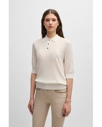 BOSS - Equestrian Ribbed-Knit Polo With Oversized Collar - Lyst