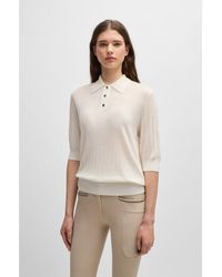BOSS - Equestrian Ribbed-Knit Polo With Oversized Collar - Lyst