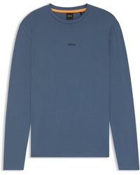BOSS - T-Shirt En Coton Stretch À Manches Longues Et Logo Imprimé - Lyst